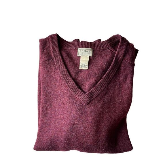 NWT L L Bean Burgundy Mens V Neck Sweater 100% Lambs’ Wool Size L - Picture 4 of 7